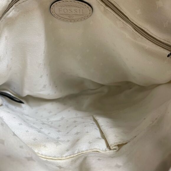 Fossil Morgan Messenger bag canvas beige,red &black stripes beige leather trims - Picture 10 of 15